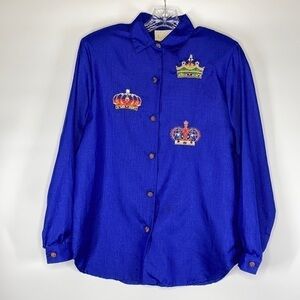 Vintage Jordana Royal Crown Button Down Long Sleeve Blouse Small
